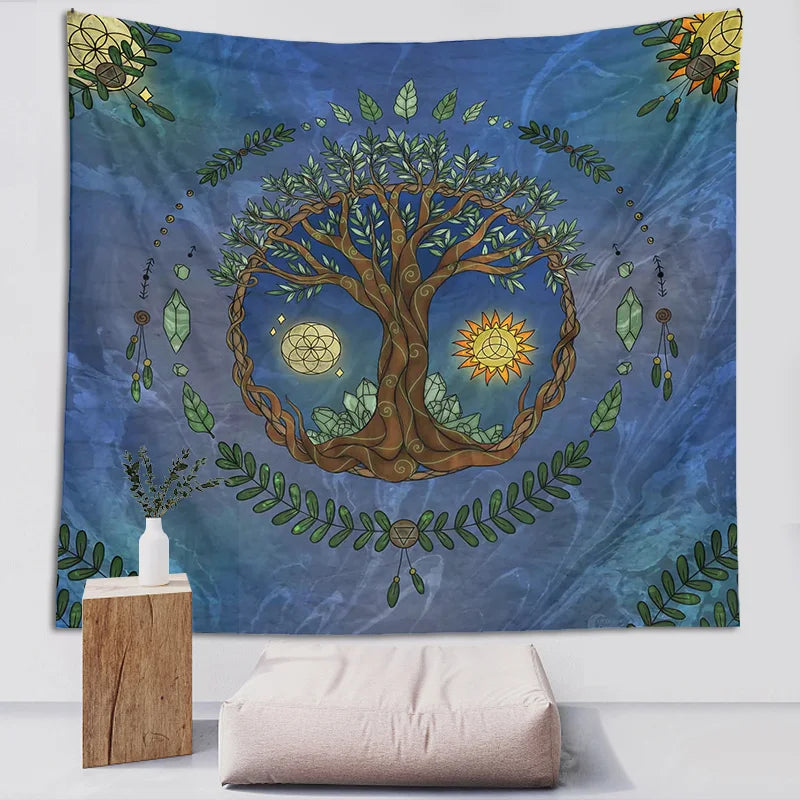 Afralia™ Tree Life Tapestry Altar Tablecloth Wall Hanging Room Decor Oracle Witchcraft Moon Sun