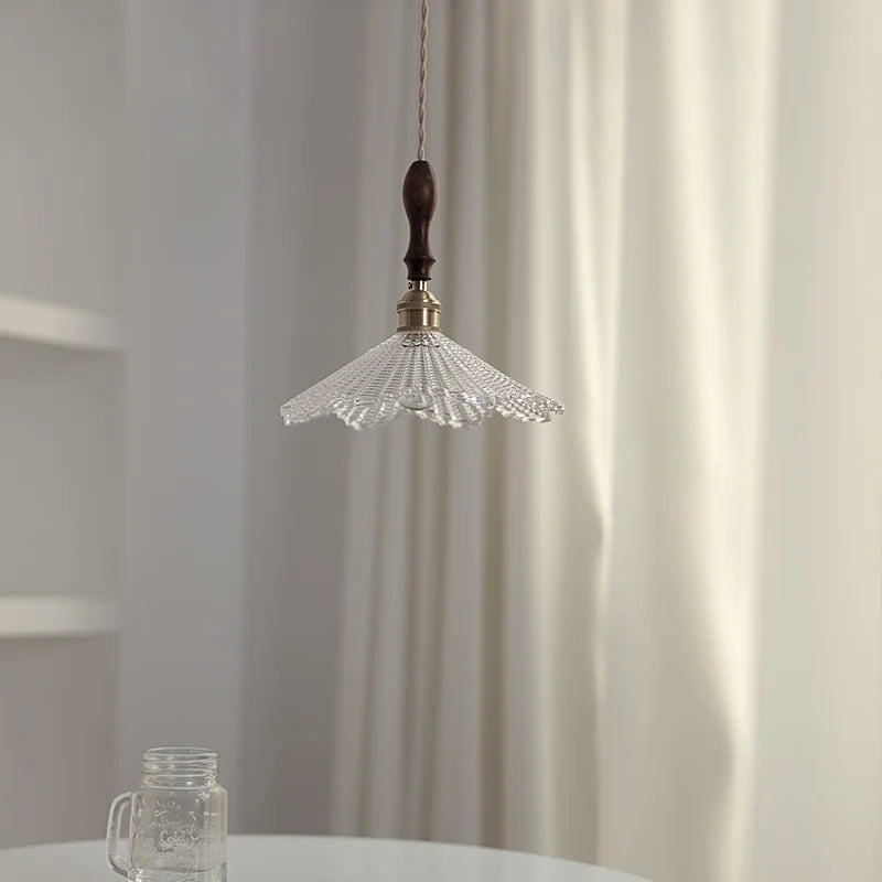 Afralia™ Nordic Walnut Wood LED Pendant Light Clear Glass Hang Lamp