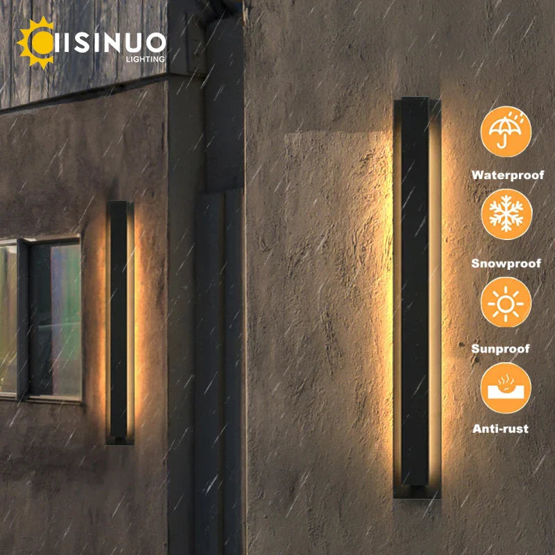 Afralia™ Outdoor Black Aluminum Wall Light LED Waterproof Linear Porch Lamp