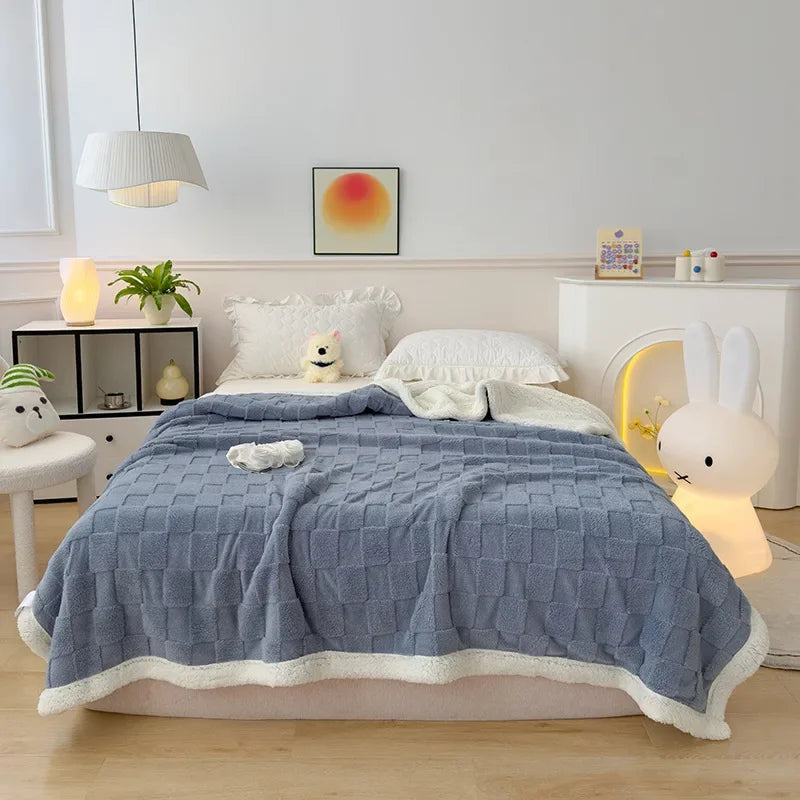 Afralia™ Checkerboard Lambs Wool Blanket, Cozy & Soft Throws for Sofa & Bed