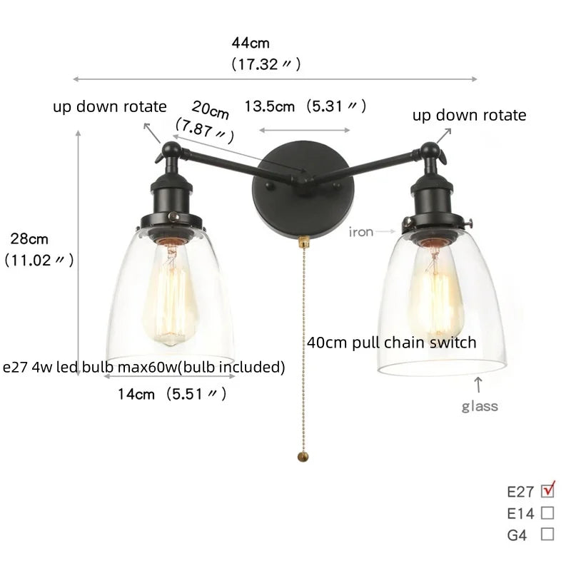 Afralia™ Black LED Wall Sconce 2-Head Lamp for Bedroom Bathroom Mirror