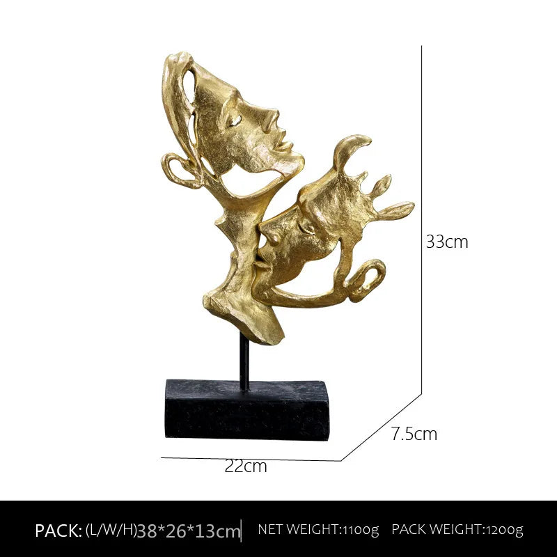 Afralia™ Resin Couple Mask Figurines Retro Lover Home Decoration Objects