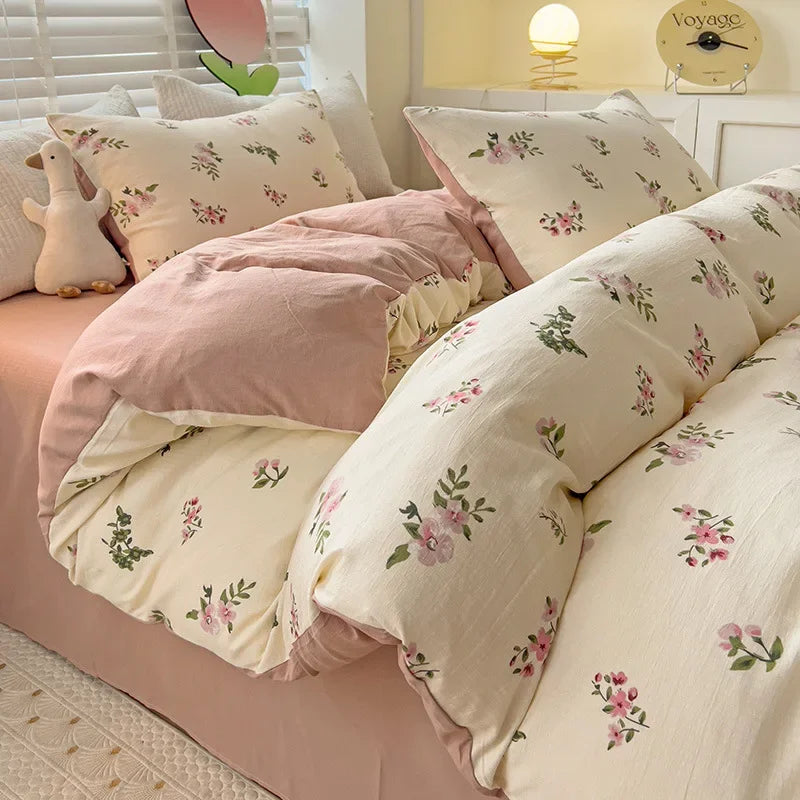 Afralia™ Flower Print Bedding Set 200X230Cm Soft Cotton Duvet Cover Set