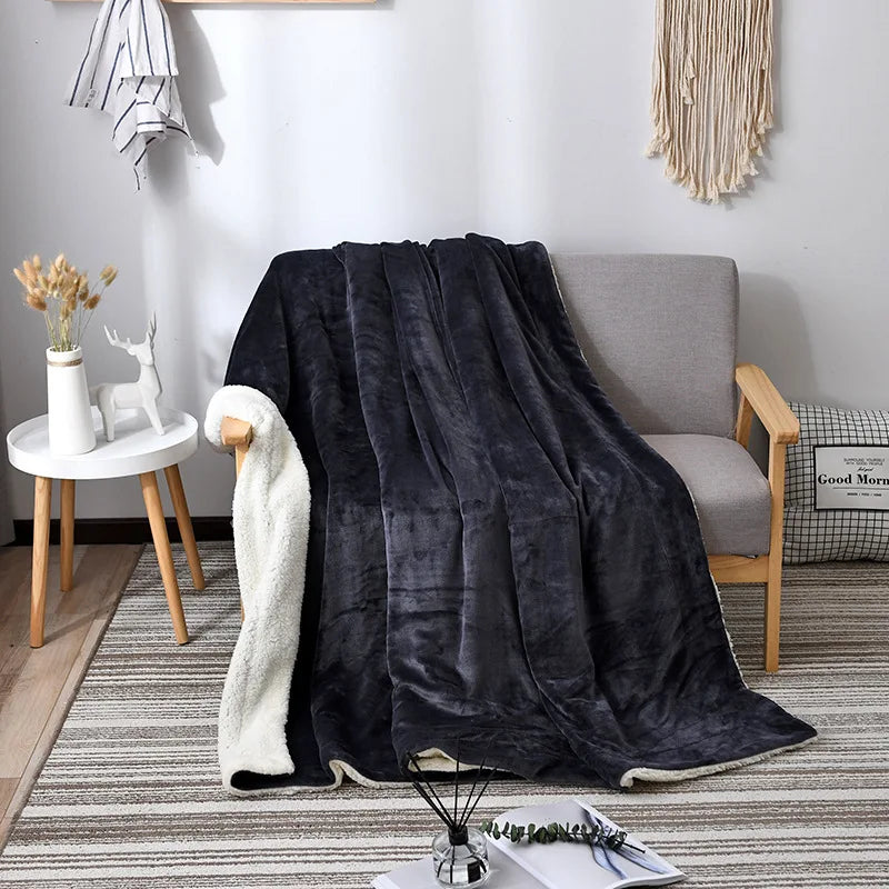 Afralia™ Flannel & Lamb Wool Blanket: Super Soft Cozy Quilt for Home Office Sofa