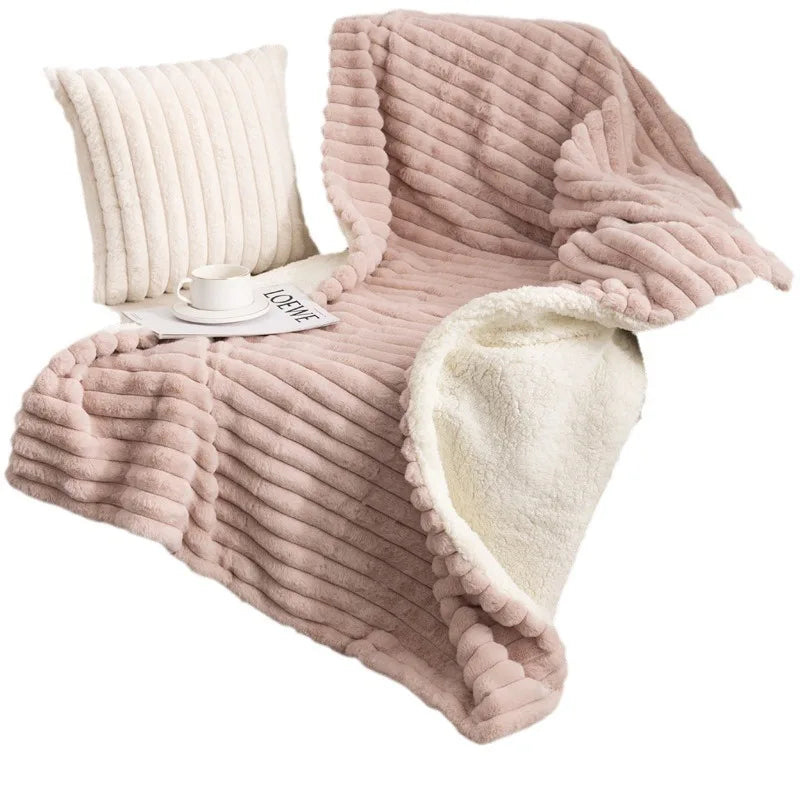 Afralia™ Luxe Faux-Rabbit Fur Double-Layer Blanket for Cozy Autumn-Winter Comfort