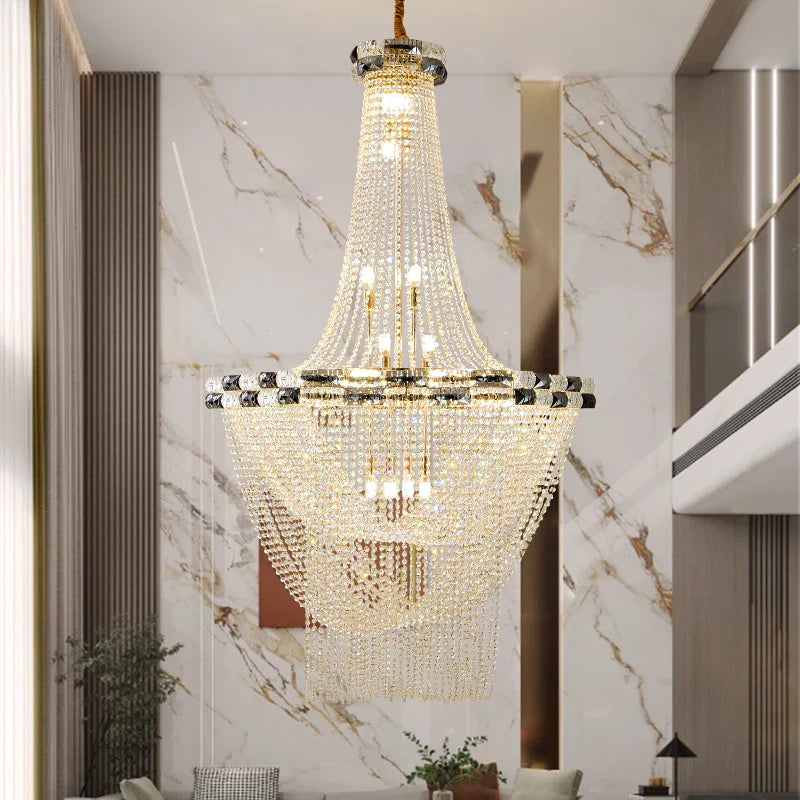 Afralia™ Crystal Light Villa Duplex Luxury Pendant Lamp for Living Room & Hotel Lobby