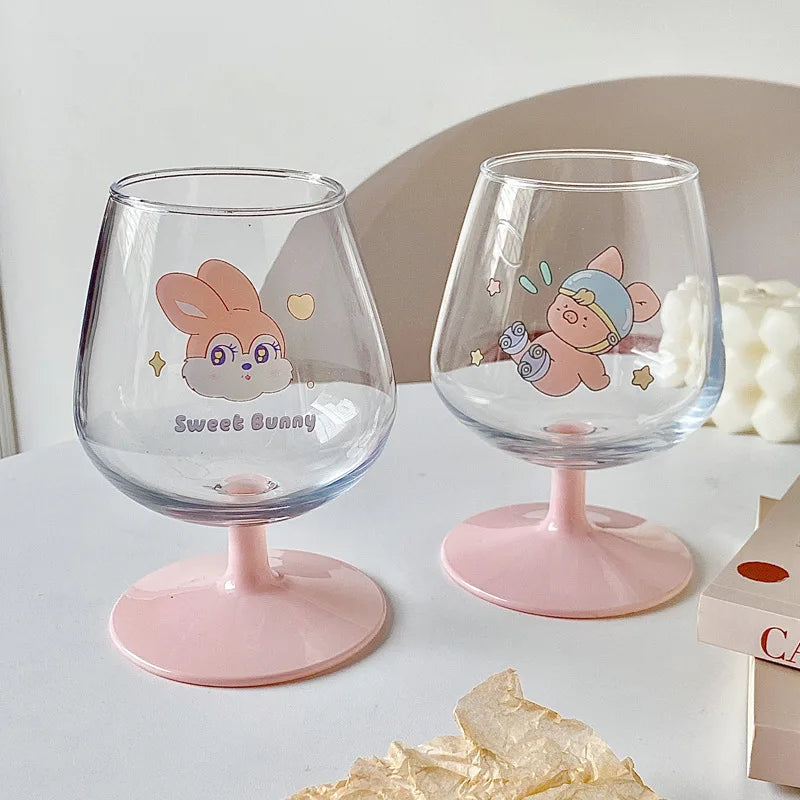 Afralia™ Kawaii Rabbit Glass Goblet: Cute Juice Cup for Girls