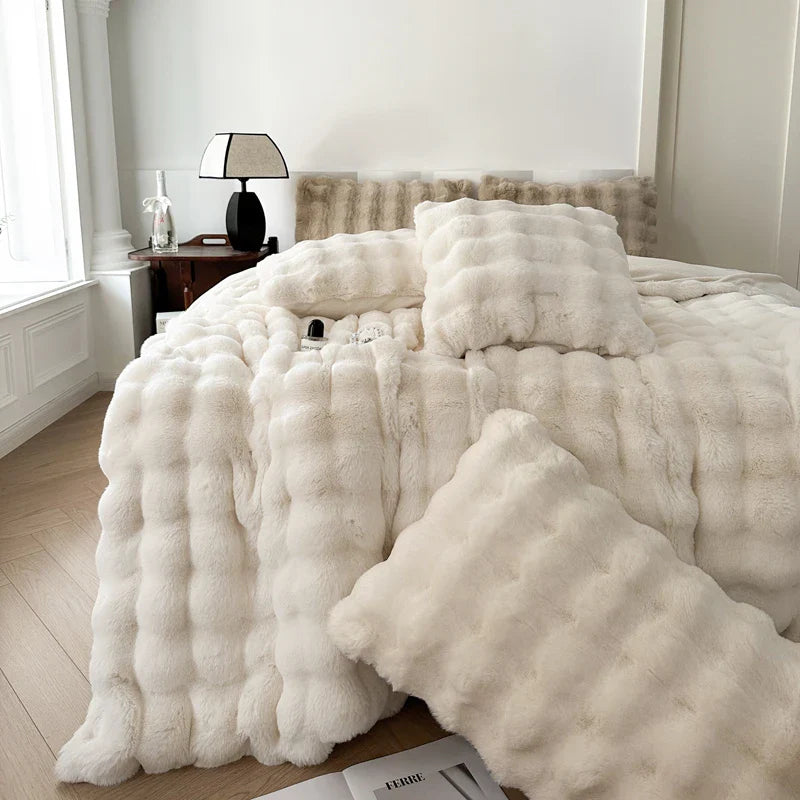 Afralia™ Deluxe Faux Rabbit Fur Bedding Set: Soft Velvet, Plush Warmth for Winter