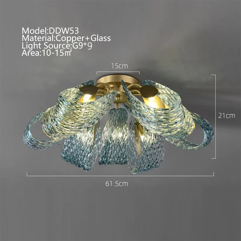 Afralia™ Peacock Leaf Glass LED Pendant Chandelier