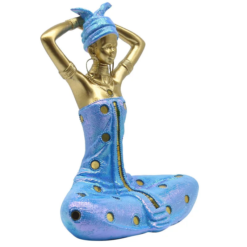 Afralia™ Golden Female Statue African Tribal Style Portrait Sculpture Home Decor