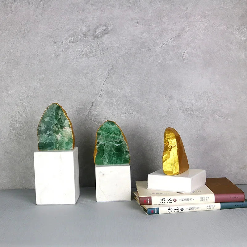 Afralia™ Green Agate Crystal Stone Figurine on Marble Base for Home Decor