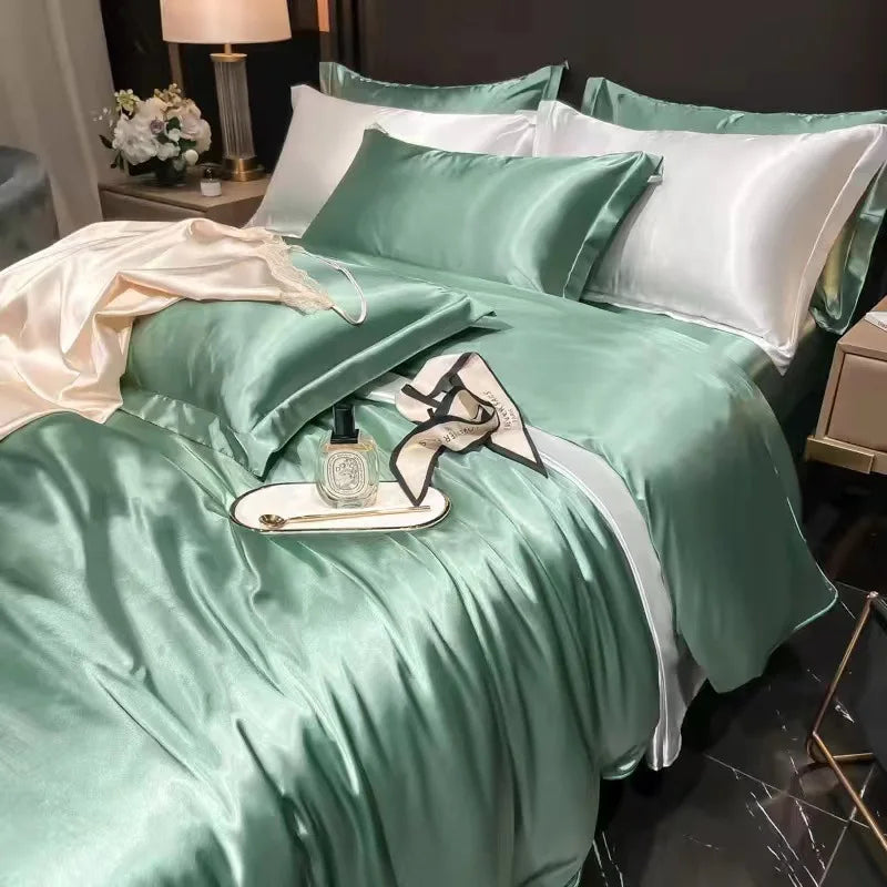 Afralia™ Silk Bedding Set: Mulberry Silk Duvet Set with Fitted Sheet, King or Queen Size