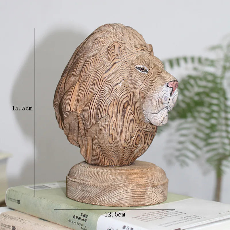 Afralia™ Woodcarving Animal Head Sculpture Pine Ornaments Home Decor Accessory
