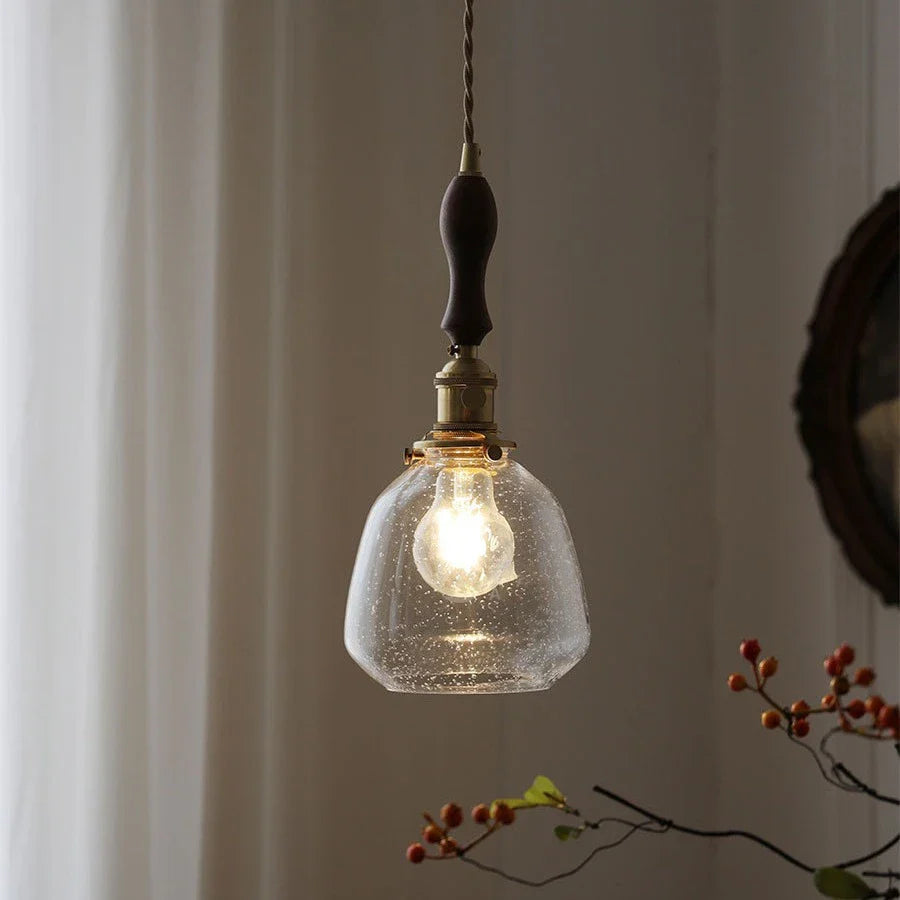 Afralia™ Wood LED Pendant Lamp: American Vintage Nordic Glass Hanging Light