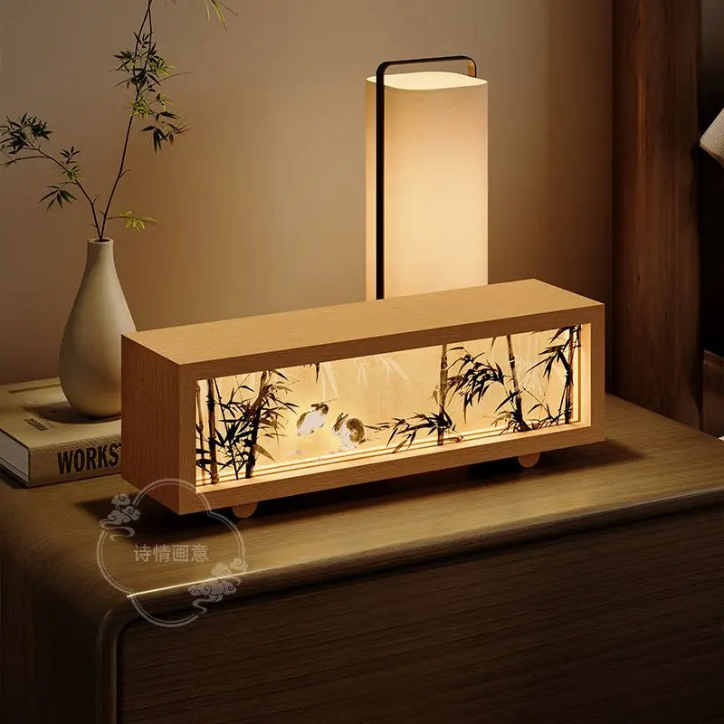 Afralia™ Chinese Wind Lamp Tabletop Painting Creative Night Light Bedroom Decor
