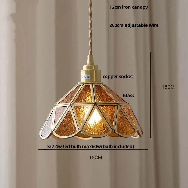 Afralia™ Tiffany Style LED Glass Pendant Light Fixture - Copper Socket & Clear Glass