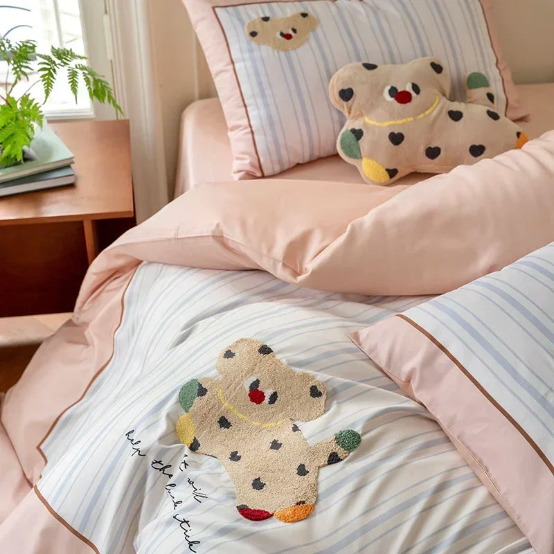 Afralia™ Cotton Embroidered King Queen Bedding Set with High-Quality Duvet Cover Pillowcases