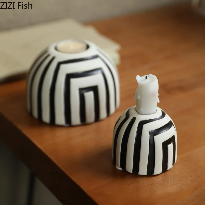Afralia™ Ceramic Stripe Candle Holder Desk Decoration Wax Melt Burner Home Aroma Container