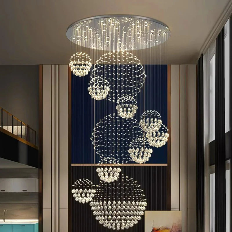 Afralia™ Crystal Chandelier Stair Pendant Lamp Living Room Lighting