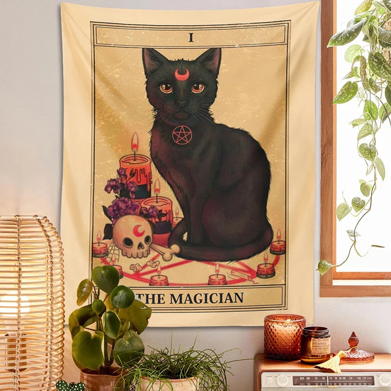 Afralia™ Magic Cat Moon Tapestry Wall Hanging for Mysterious Home Decor