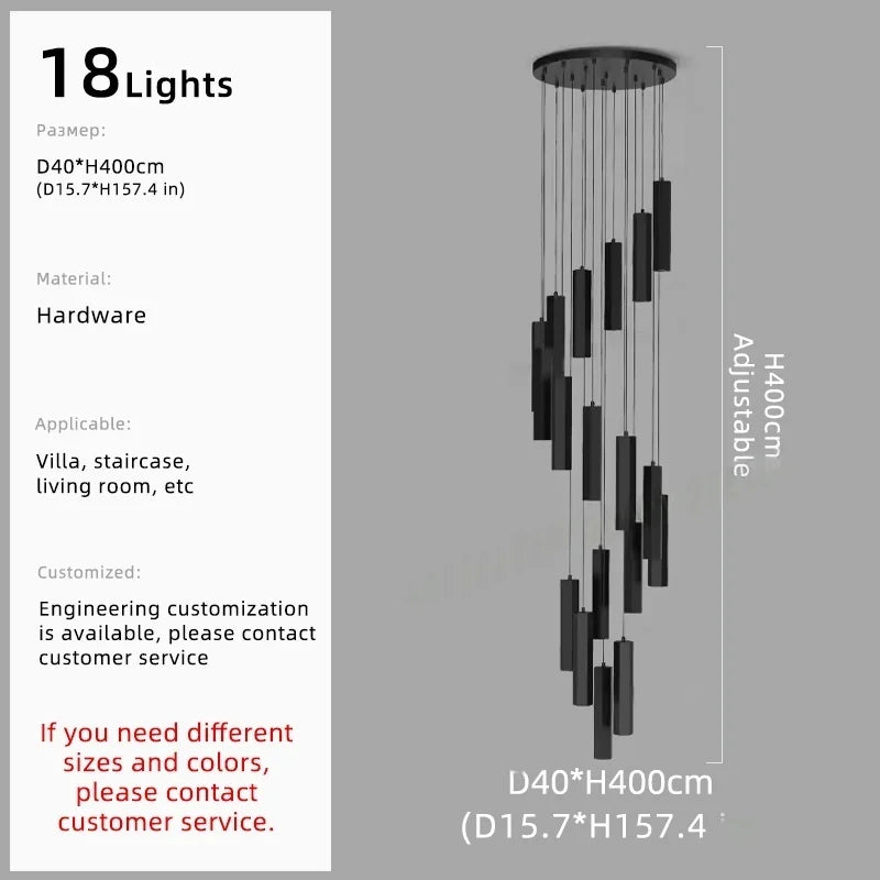Afralia™ Black LED Staircase Chandelier | Modern High Ceiling Pendant Light