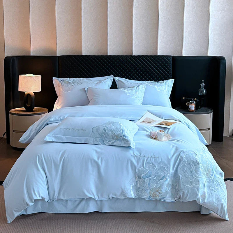 Afralia™ Embroidery Bedding Set King Queen Ru Size Bed Linens Sheet Pillowcase Cover