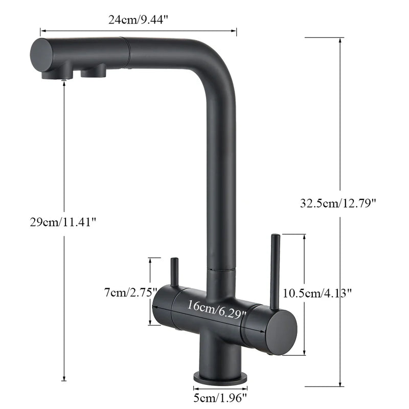 Afralia™ Black Pull Out Water Purifier Faucet: 2-in-1 Hot Cold Mixer Tap