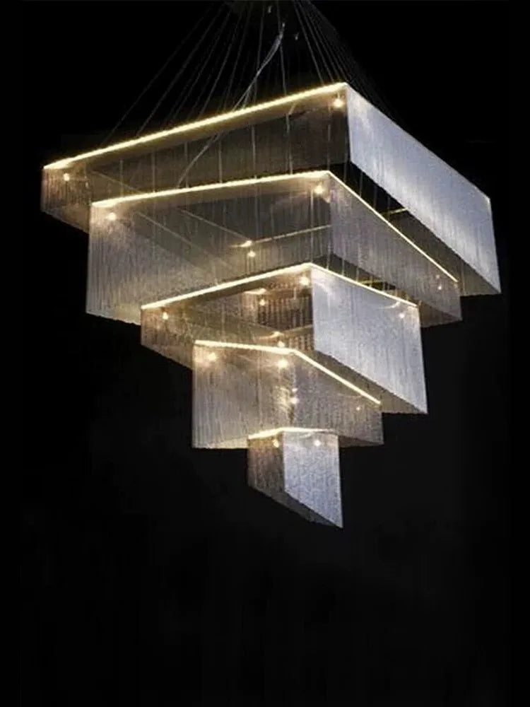 Afralia™ Modern Tassel Aluminum Chain Ceiling Chandelier for Villa Stairwell
