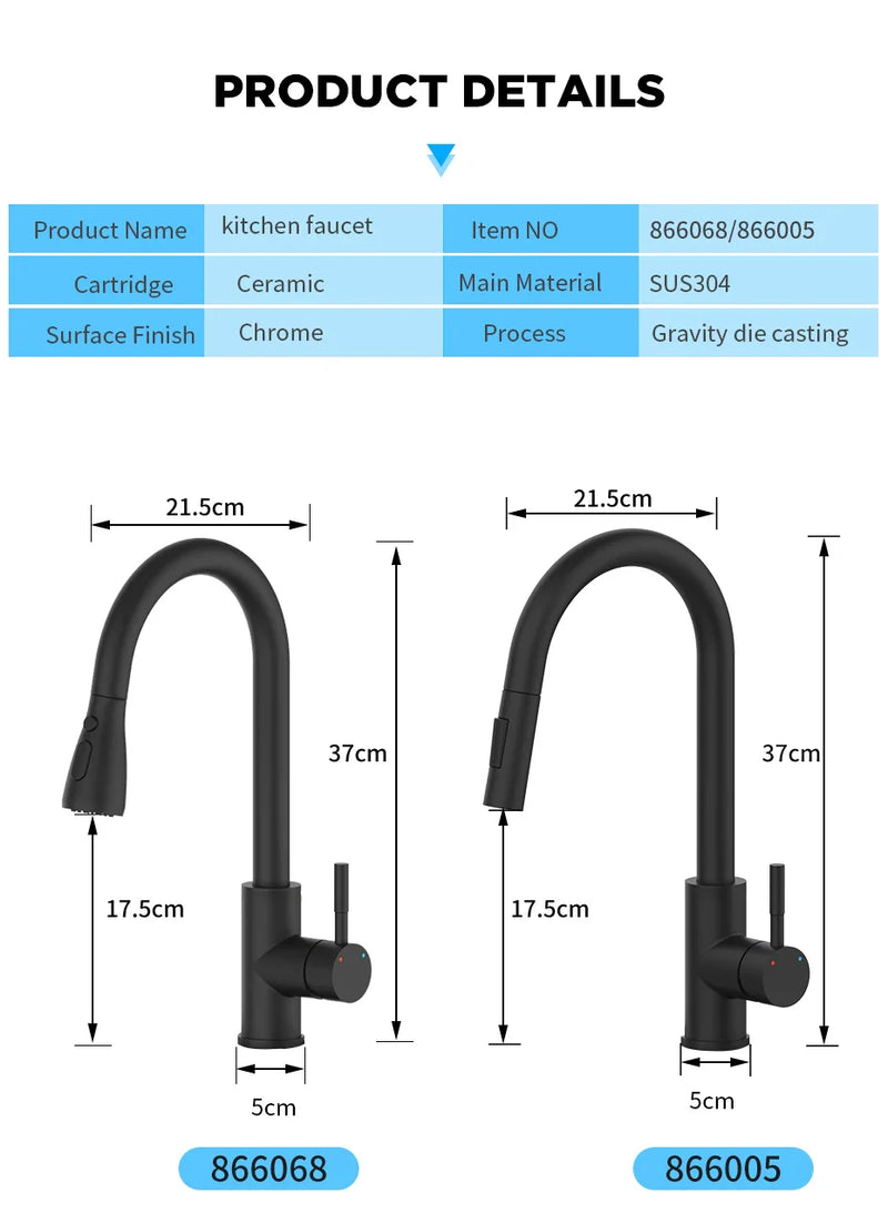 Afralia™ Silver Kitchen Sink Faucet Hot Cold Water Pull-out Single Hole Tap