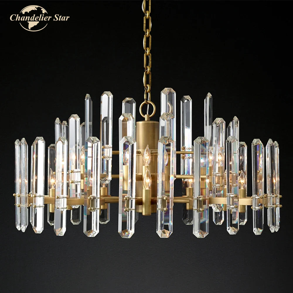 Afralia™ Brass Chrome Black Metal LED Crystal Chandeliers Pendant Lamps for Bedroom & Living Room