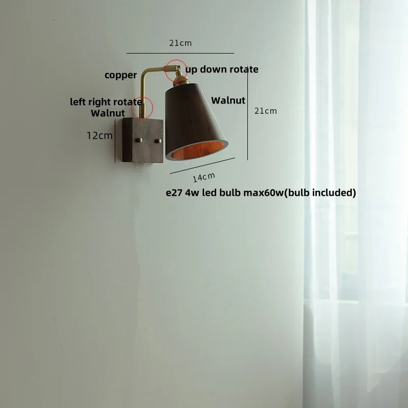 Afralia™ Copper LED Wall Light Sconce Pull Chain Switch Rotatable Bedside Lamp