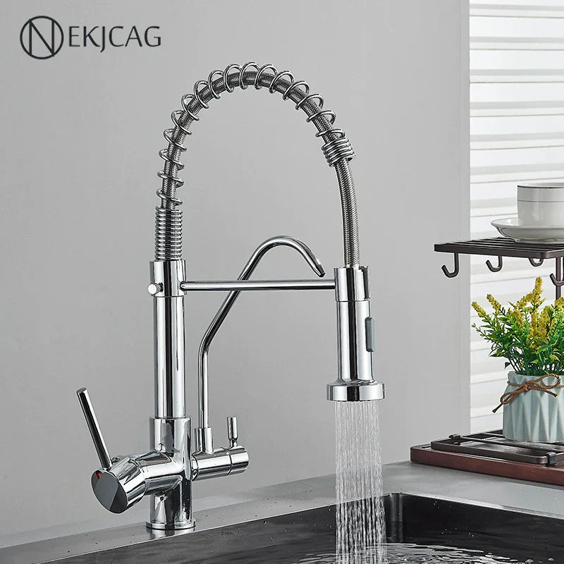 Afralia™ Chrome Plated Kitchen Faucet Purification Mixer Hot Cold Deck Install Sink Tap