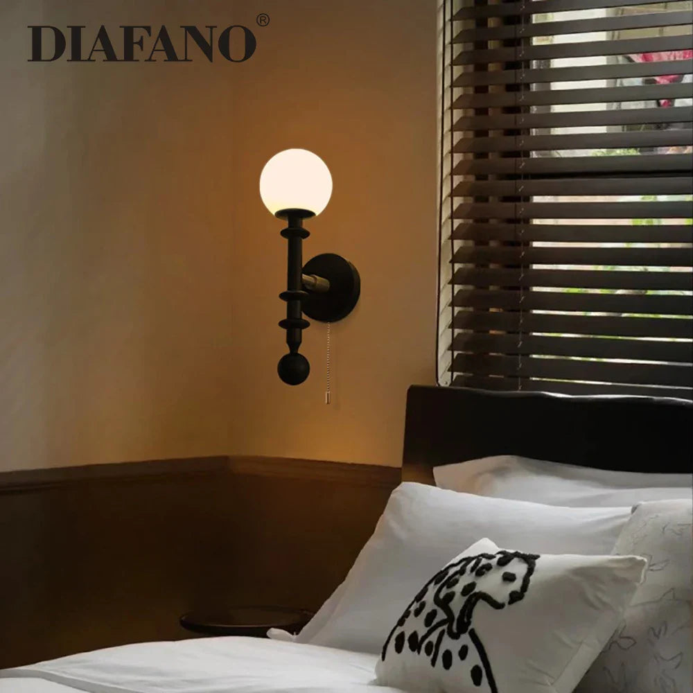 Afralia™ Retro Spiral Wooden Wall Lamp with Switch LED Light for Bedroom & Living Room