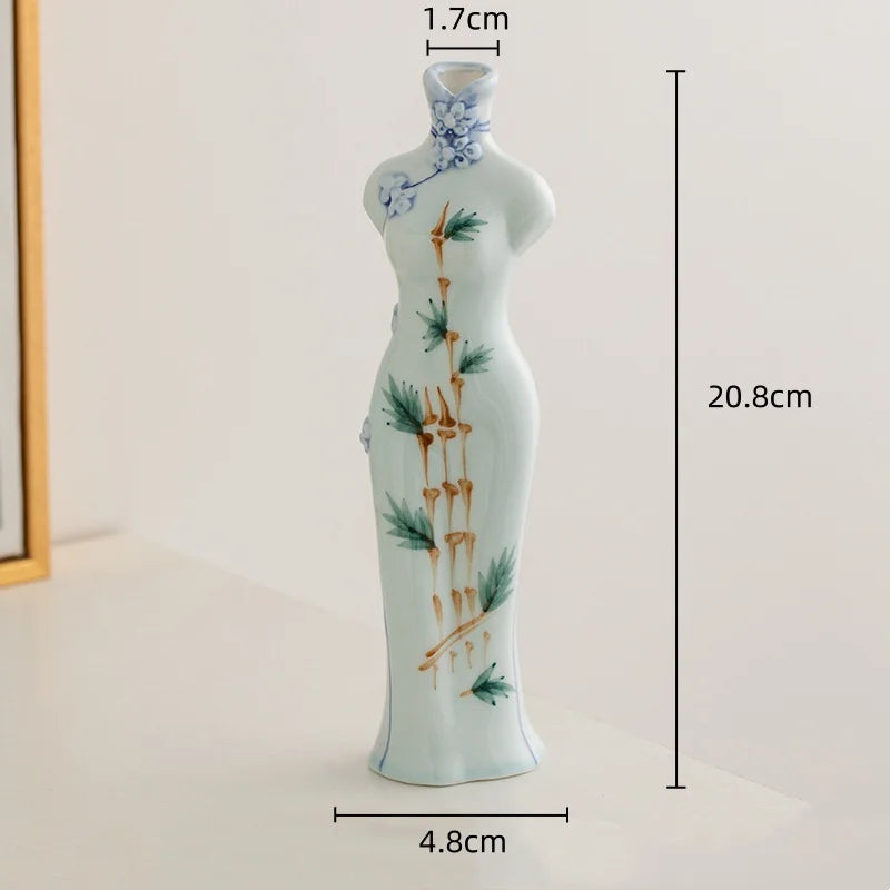 Afralia™ Retro Cheongsam Ceramic Vase Human Figure Maid Home Decor