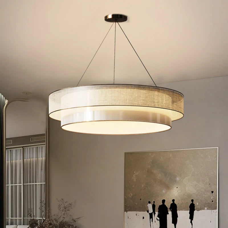 Afralia™ Modern LED Fabric Pendant Chandelier for Villa Bedroom Kitchen Living Room