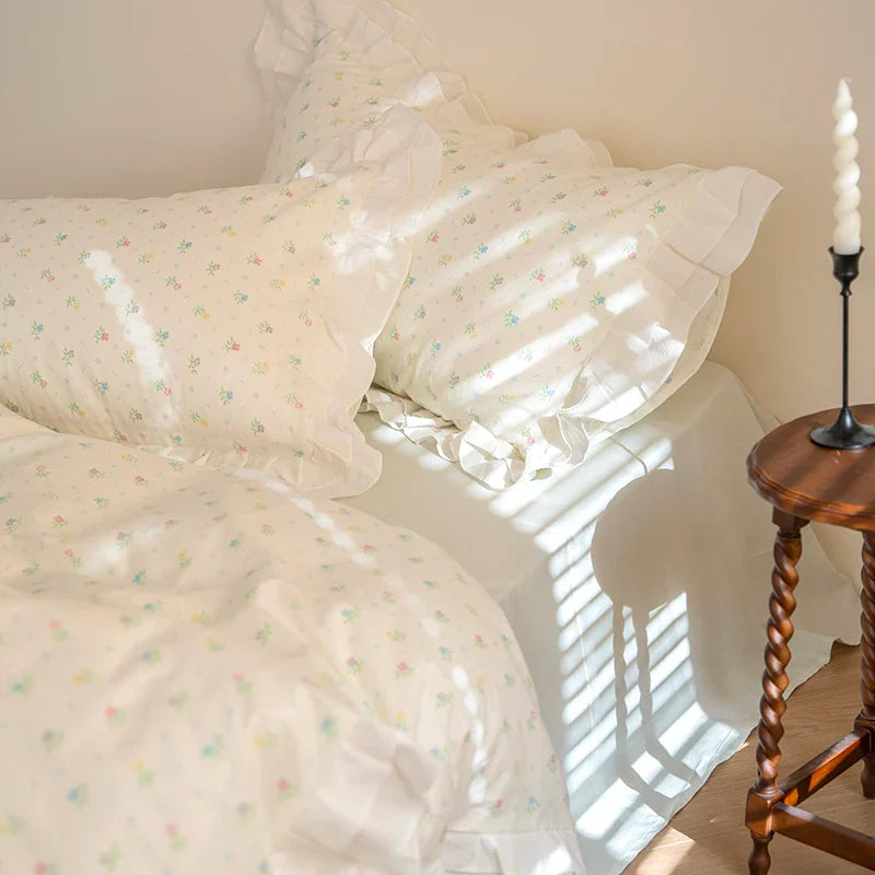 Afralia™ Floral Ruffles Bedding Set | Pure Cotton Vintage Duvet Cover & Bed Sheet