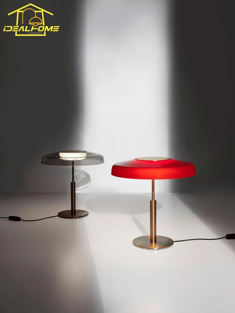 Afralia™ DORA Glass Table Lamp Touch LED Decorative Desk Light Red/Gray Bedroom Living