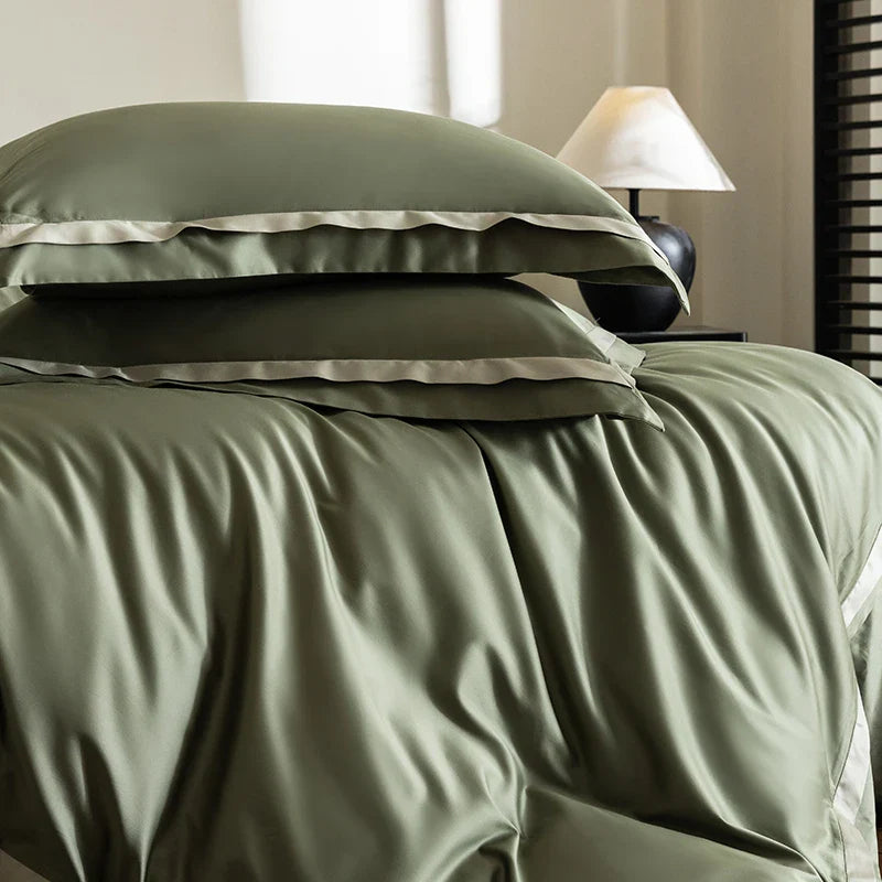 Afralia™ Silky Satin 1200TC Egyptian Cotton Bedding Set - 4Pcs Simple Solid Color