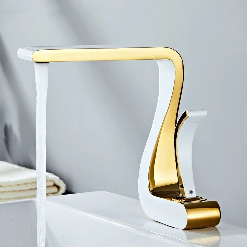 Afralia™ White Gold Brass Bathroom Mixer Tap Sink Faucet Single Hole Retro Luxury