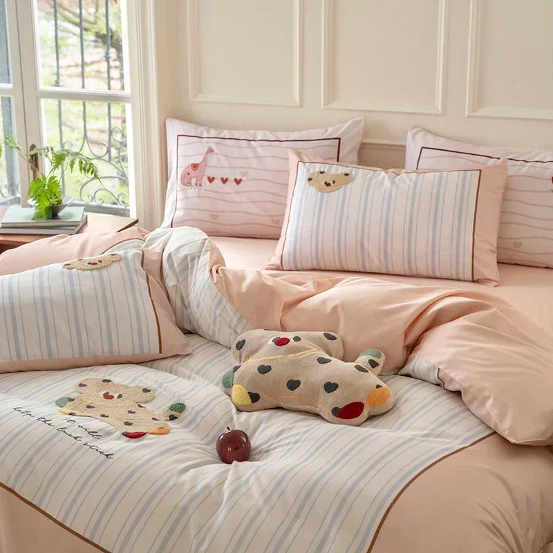 Afralia™ Cotton Embroidered King Queen Bedding Set with High-Quality Duvet Cover Pillowcases