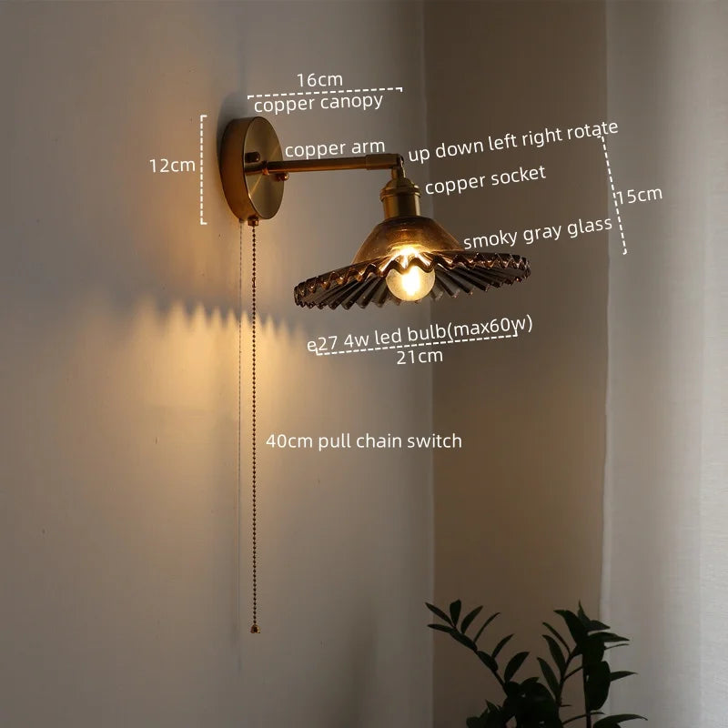 Afralia™ LED Green Glass Wall Light for Home Decor, Japanese Style, Bedroom, Living Room