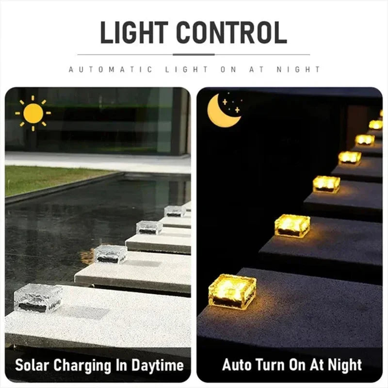 Afralia™ Solar LED Ice Cube Brick Lights Outdoor Garden Decoration Light