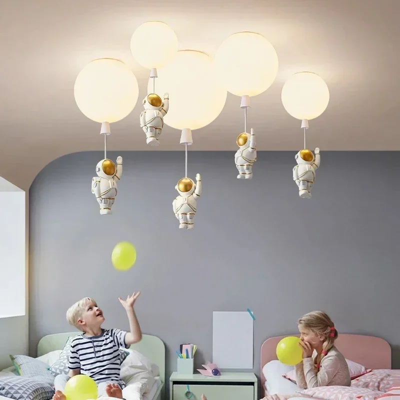 Afralia™ Astronaut Balloon Ceiling Lamp: Modern Minimalist LED Chandelier for Kids' Room