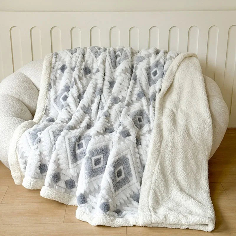 Afralia™ Geometric Jacquard Taff Velvet Blanket Lamb Wool Warm Nap Bed Sheets