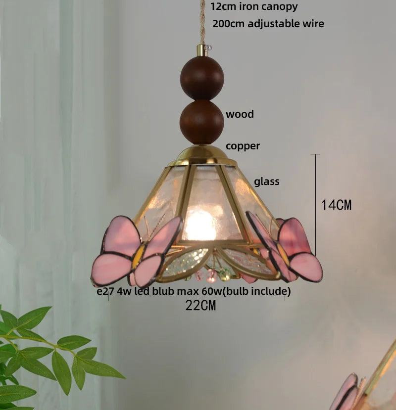 Afralia™ Clear Glass LED Pendant Light Tiffany Butterfly Hanging Lamp
