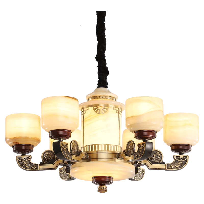 Afralia™ Natural Jade Copper Chandelier Modern Duplex Building Zhongshan Lamps