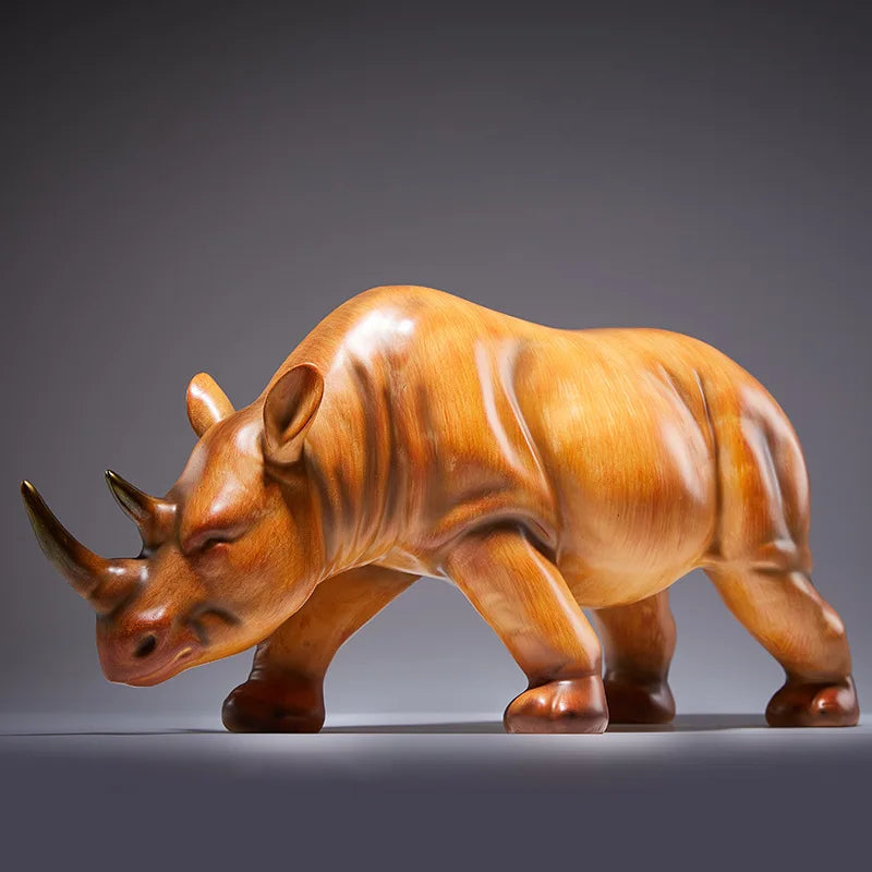 Afralia™ Wood-grain Rhinoceros & Hippopotamus Sculptures Home Decor Figurines