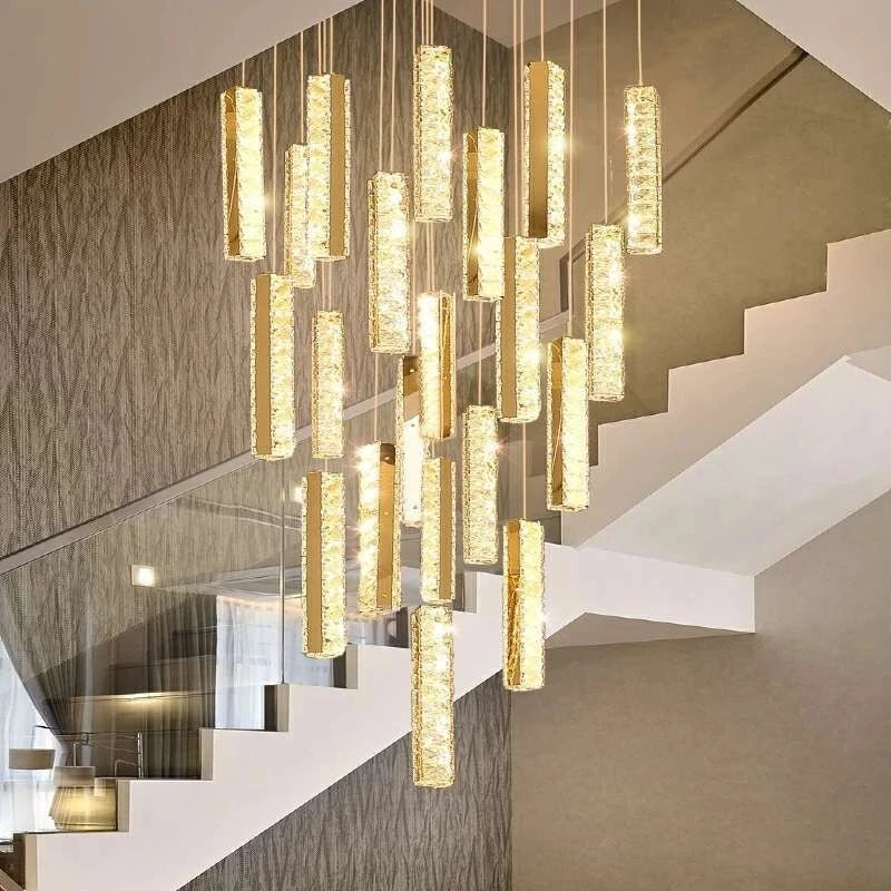 Afralia™ Crystal LED Chandelier: Luxury Staircase Pendant Light for Living Room.