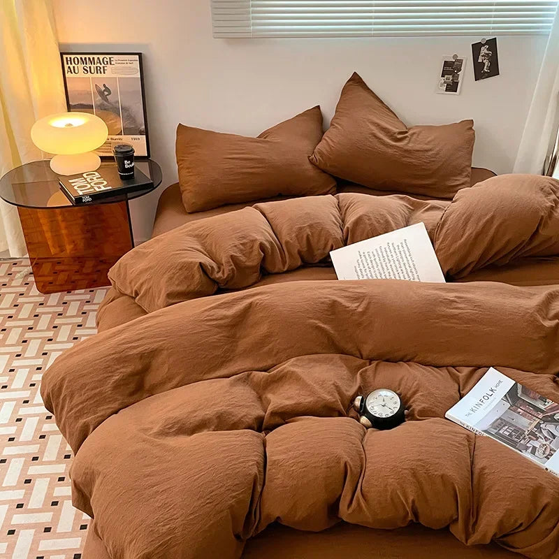 Afralia™ Soft Bedding Set: Fitted Sheet, Duvet Cover, Pillowcase - Queen/King Size