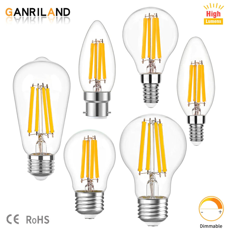 Afralia™ High Lumen Glass LED Edison Filament Bulbs E14 E27 B22 Base 2700K - 220V